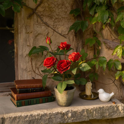 Rose in Pot Decor Potted Artificial Flowers Mini Plants Faux Flowers Indoor Small Decor Fake Roses for Home, Bathroom, Kitchen, Offices, Wedding Party Centerpieces (Yellow)