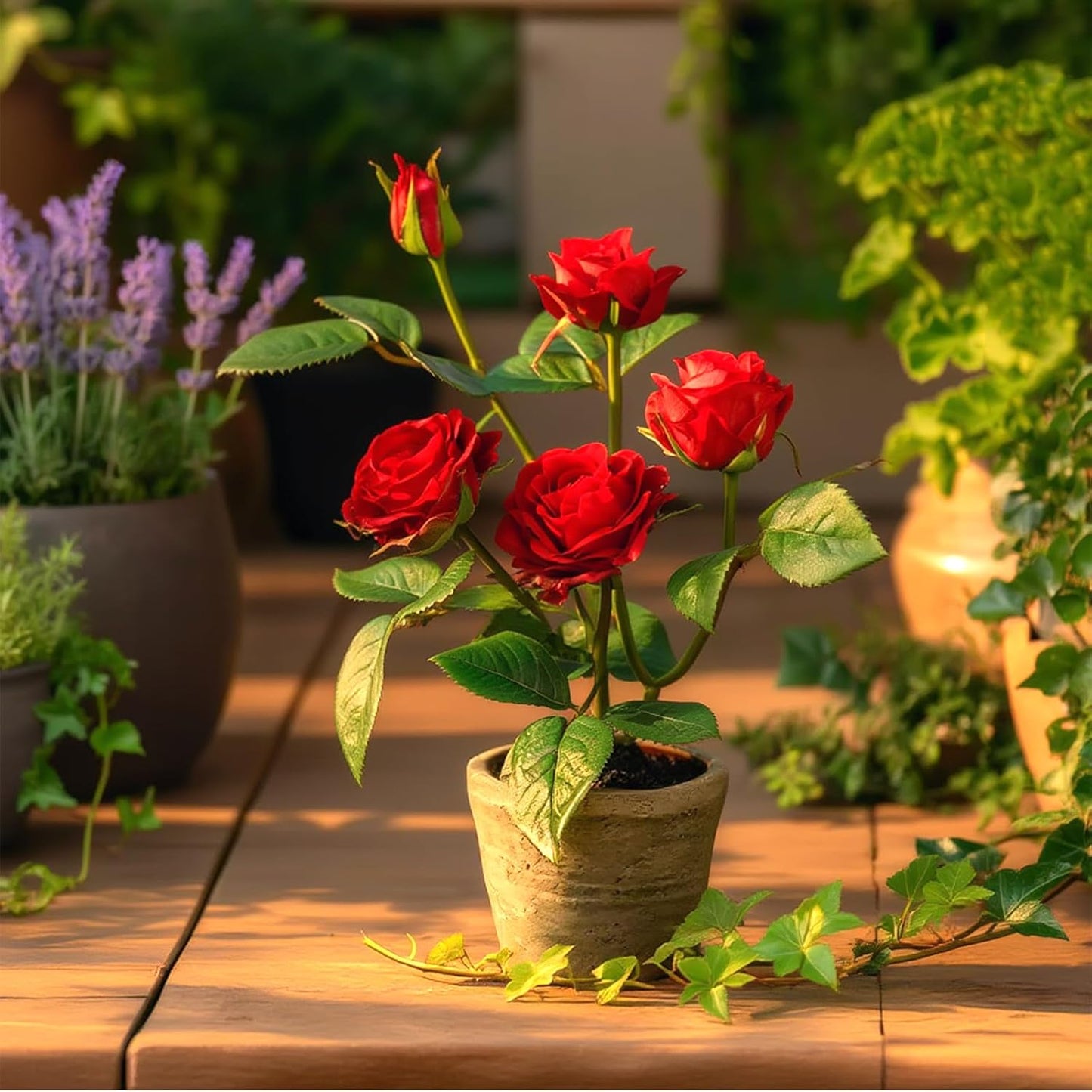 Rose in Pot Decor Potted Artificial Flowers Mini Plants Faux Flowers Indoor Small Decor Fake Roses for Home, Bathroom, Kitchen, Offices, Wedding Party Centerpieces (Yellow)