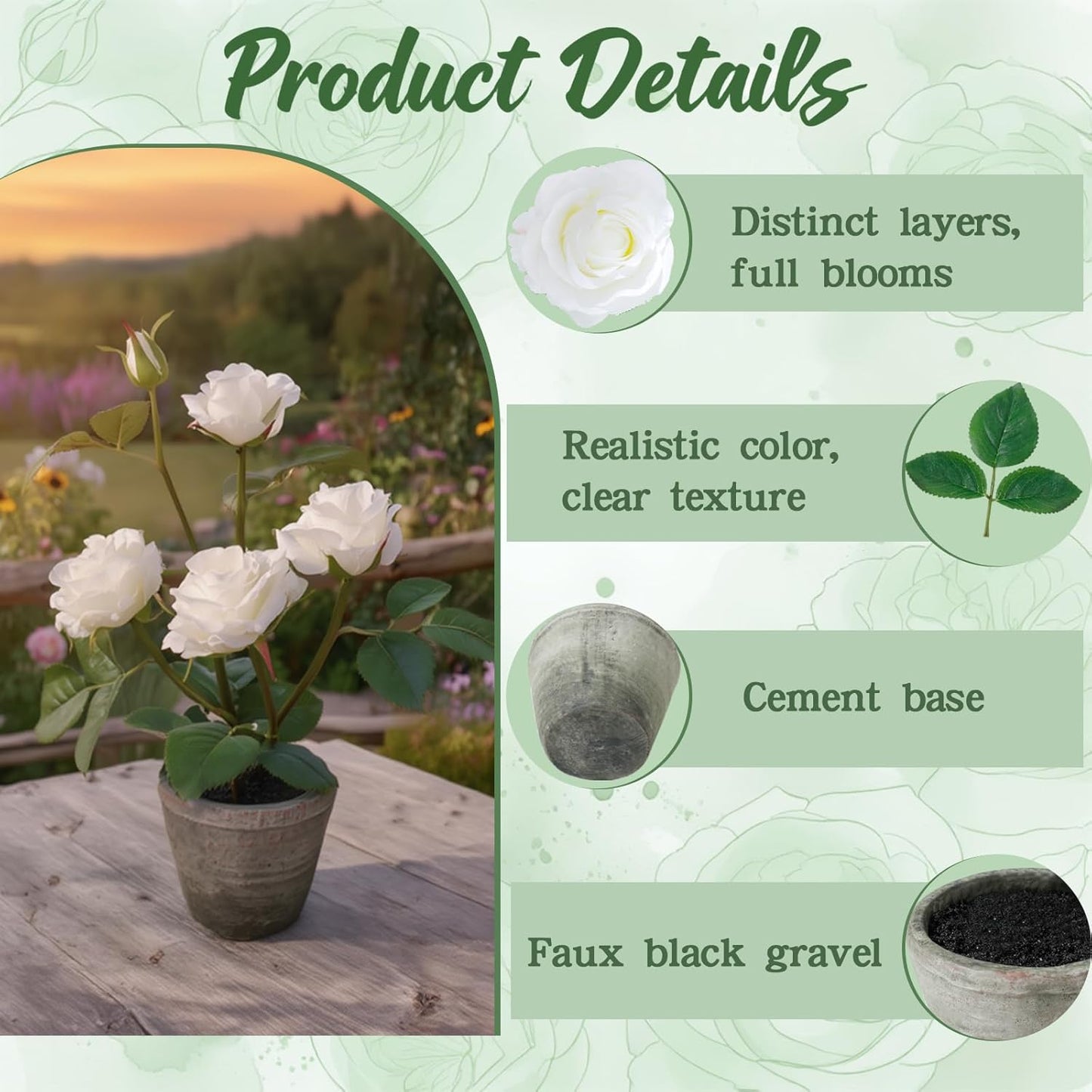 Rose in Pot Decor Potted Artificial Flowers Mini Plants Faux Flowers Indoor Small Decor Fake Roses for Home, Bathroom, Kitchen, Offices, Wedding Party Centerpieces (Yellow)