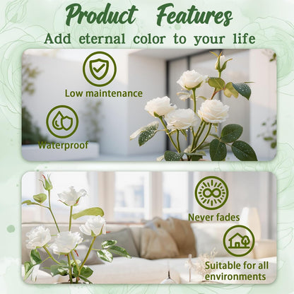 Rose in Pot Decor Potted Artificial Flowers Mini Plants Faux Flowers Indoor Small Decor Fake Roses for Home, Bathroom, Kitchen, Offices, Wedding Party Centerpieces (Yellow)