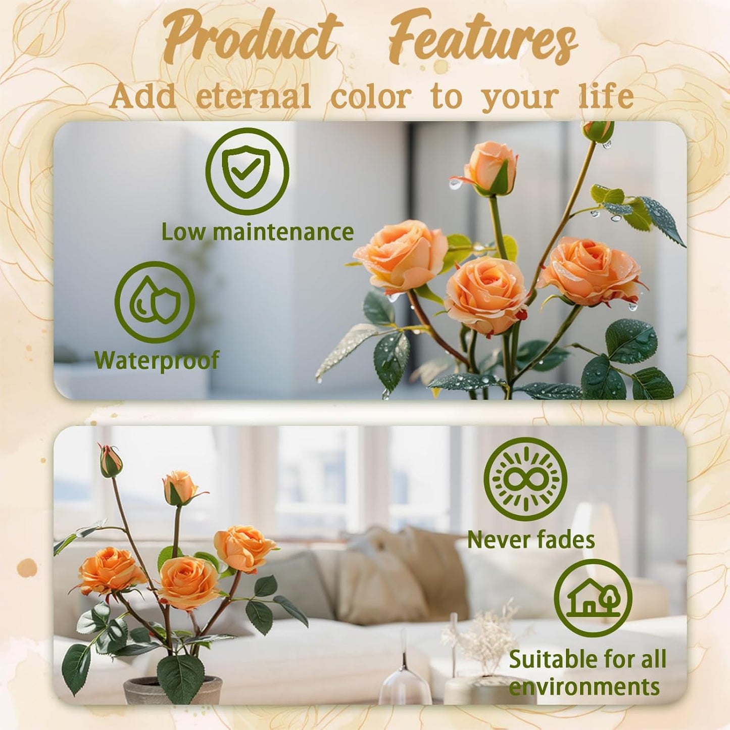 Rose in Pot Decor Potted Artificial Flowers Mini Plants Faux Flowers Indoor Small Decor Fake Roses for Home, Bathroom, Kitchen, Offices, Wedding Party Centerpieces (Yellow)