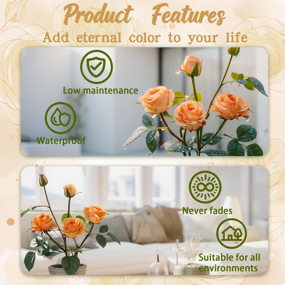 Rose in Pot Decor Potted Artificial Flowers Mini Plants Faux Flowers Indoor Small Decor Fake Roses for Home, Bathroom, Kitchen, Offices, Wedding Party Centerpieces (Yellow)