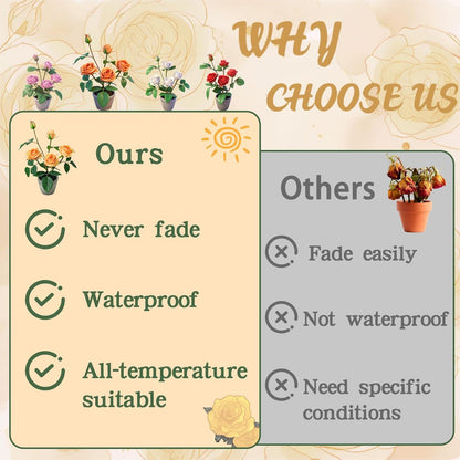 Rose in Pot Decor Potted Artificial Flowers Mini Plants Faux Flowers Indoor Small Decor Fake Roses for Home, Bathroom, Kitchen, Offices, Wedding Party Centerpieces (Yellow)