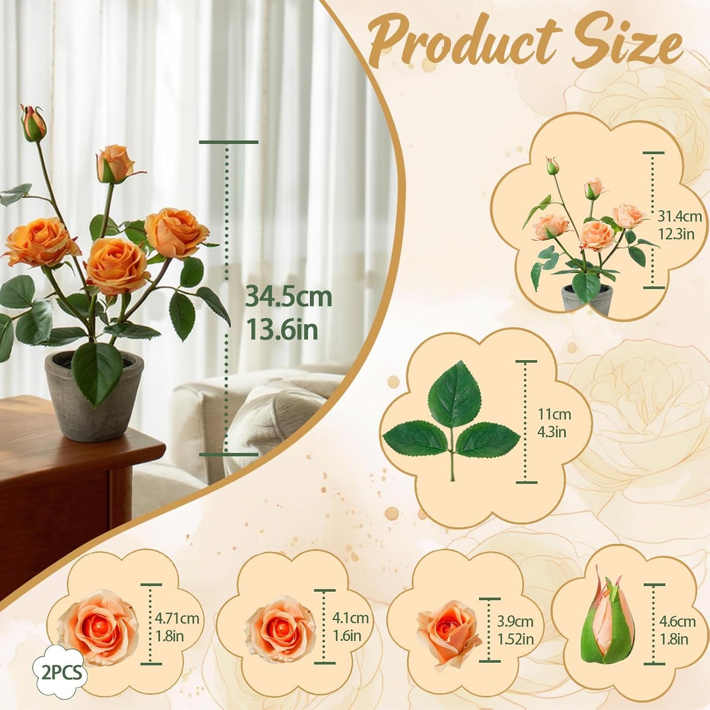 Rose in Pot Decor Potted Artificial Flowers Mini Plants Faux Flowers Indoor Small Decor Fake Roses for Home, Bathroom, Kitchen, Offices, Wedding Party Centerpieces (Yellow)