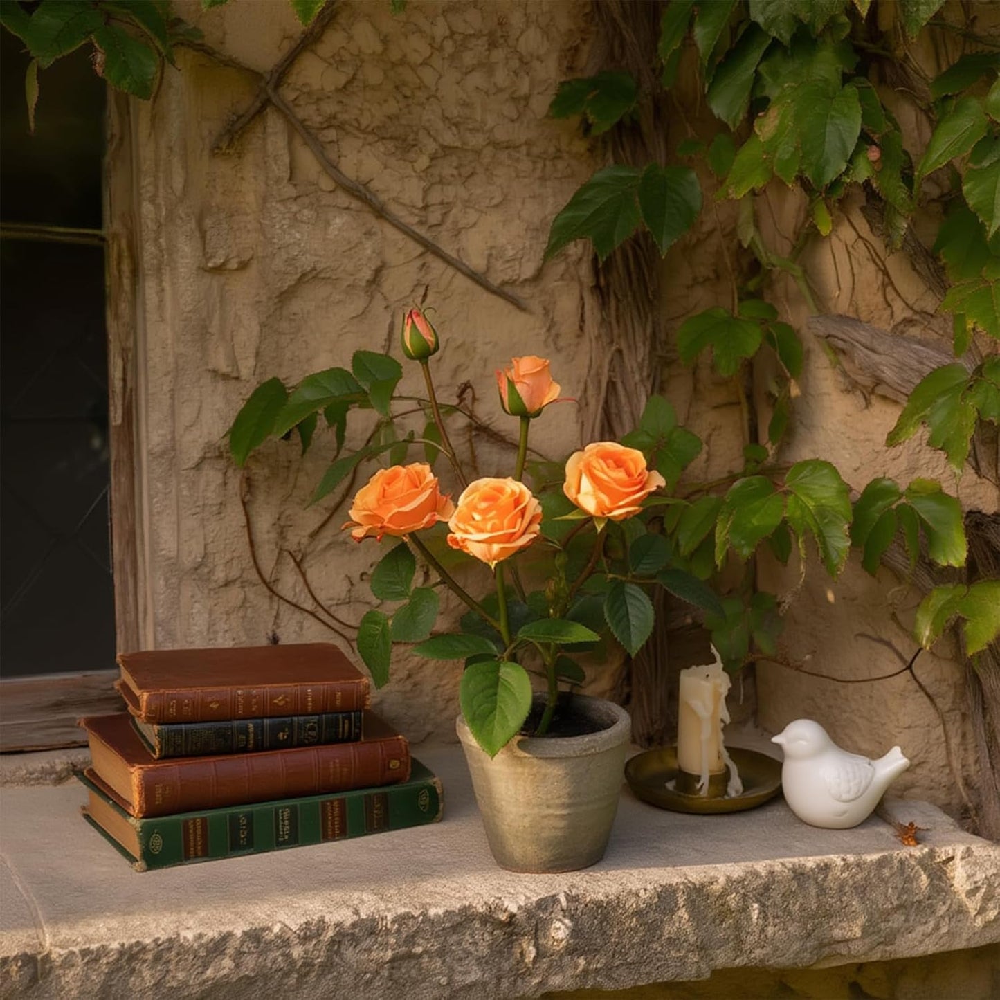 Rose in Pot Decor Potted Artificial Flowers Mini Plants Faux Flowers Indoor Small Decor Fake Roses for Home, Bathroom, Kitchen, Offices, Wedding Party Centerpieces (Yellow)