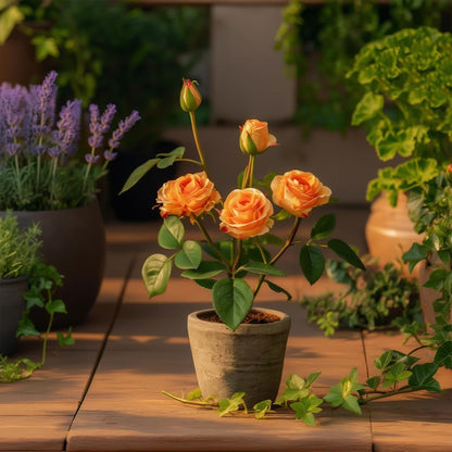 Rose in Pot Decor Potted Artificial Flowers Mini Plants Faux Flowers Indoor Small Decor Fake Roses for Home, Bathroom, Kitchen, Offices, Wedding Party Centerpieces (Yellow)