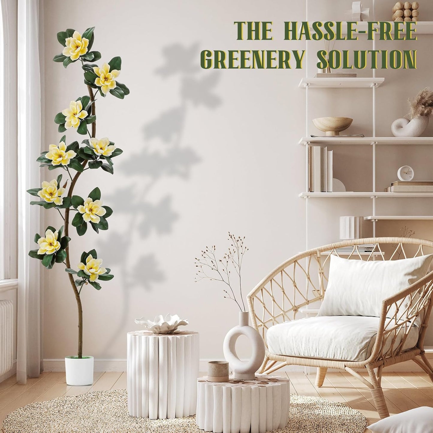 7 ft Artificial Rubber Tree with 9 Magnolia Flowers in Pot Extra Tall Faux Magnolia Tree Fake Plant Indoor Floor Plant for Indoor Living Room Office Home Decor