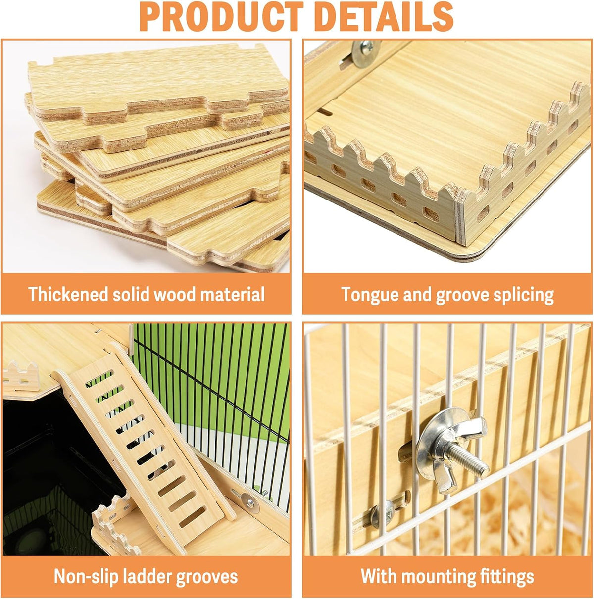 2-Tier Hanging Gerbil Climbing Platform with Ladder & Fence, Wooden Platform for Cage, Hamster Activity Playground Habitat Decor, Cage Accessories for Dwarf Hamster Gerbil Mice Rat Mouse