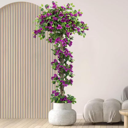 7FT Tall Bougainvillea Artificial Tree for Outdoors or Indoors, Faux Tree Realistic Wood with Flowers in Plastic Pot Front Porch Plants, Home, Office, Purple