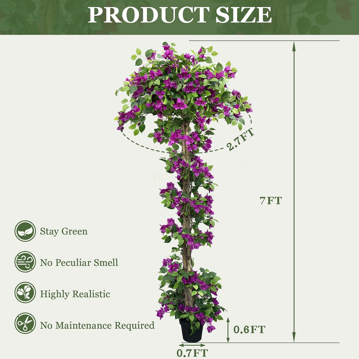 7FT Tall Bougainvillea Artificial Tree for Outdoors or Indoors, Faux Tree Realistic Wood with Flowers in Plastic Pot Front Porch Plants, Home, Office, Purple