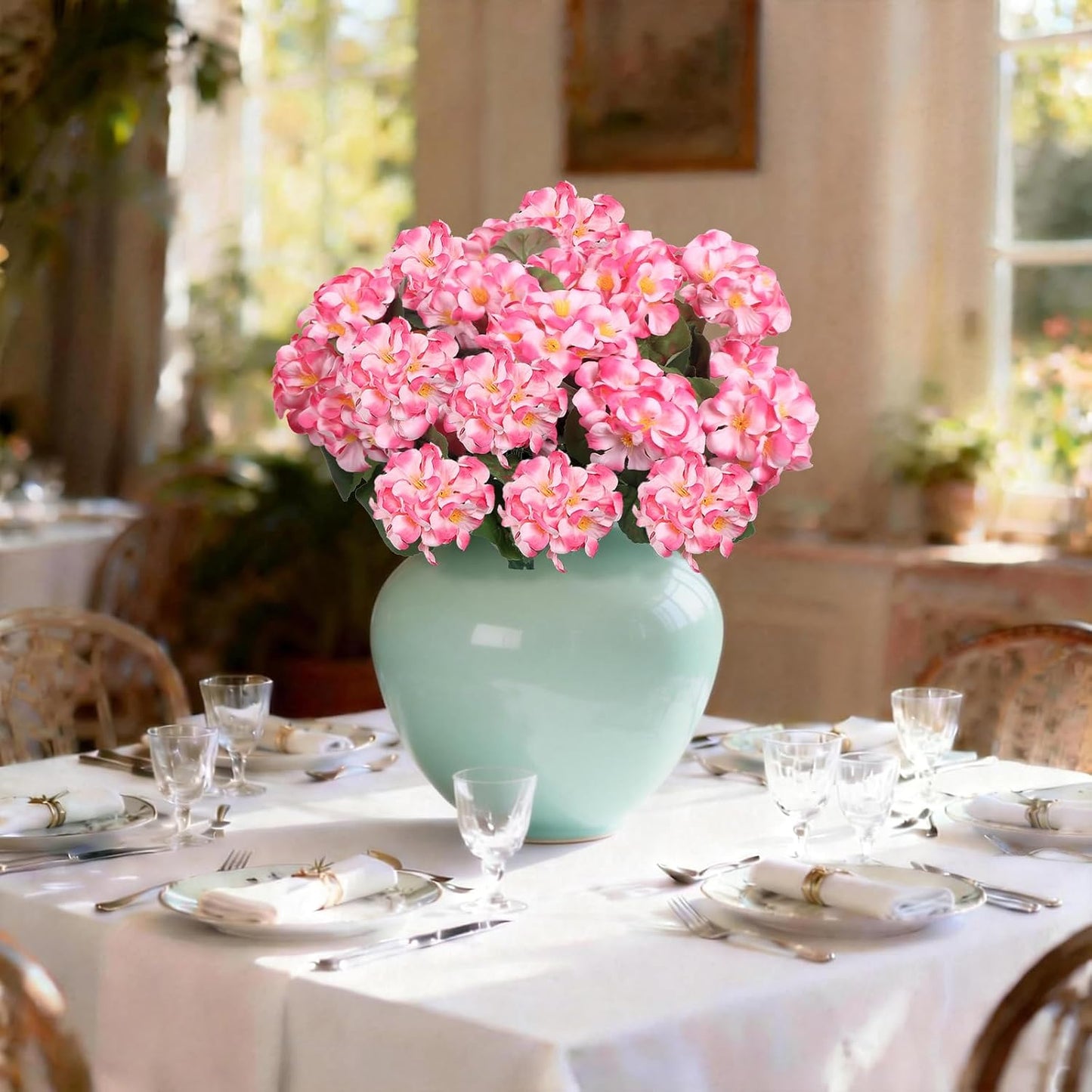 12 Pcs Artificial Flowers for Outdoors, Faux Silk Geraniums Flowers UV Resistant Fake Flowers Outdoor Plants for Front Porch Yard Patio Garden Home Decor (12, Red)
