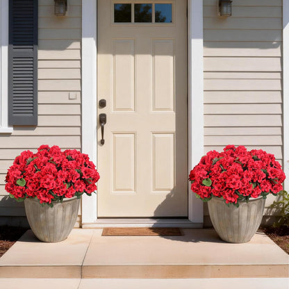12 Pcs Artificial Flowers for Outdoors, Faux Silk Geraniums Flowers UV Resistant Fake Flowers Outdoor Plants for Front Porch Yard Patio Garden Home Decor (12, Red)
