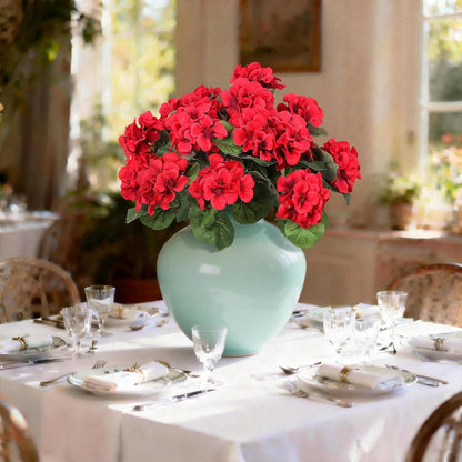 12 Pcs Artificial Flowers for Outdoors, Faux Silk Geraniums Flowers UV Resistant Fake Flowers Outdoor Plants for Front Porch Yard Patio Garden Home Decor (12, Red)