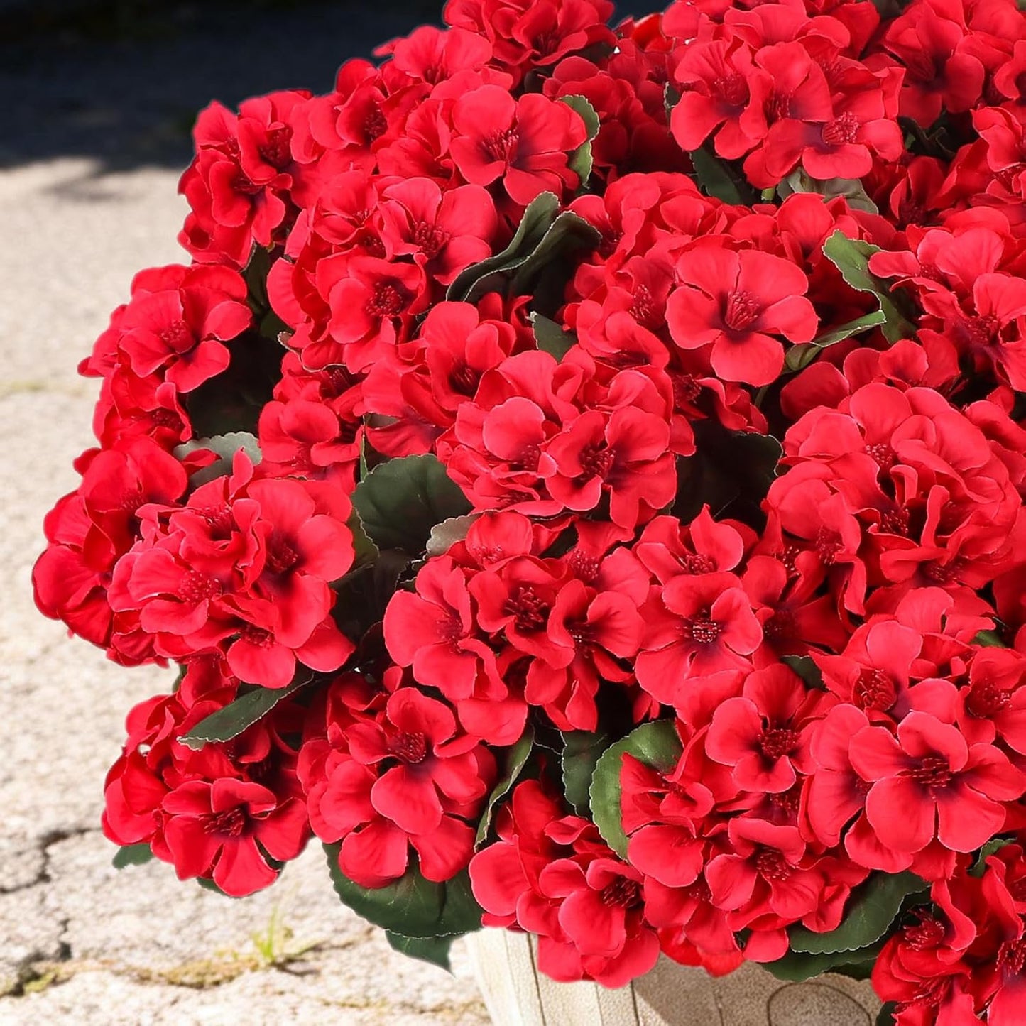 12 Pcs Artificial Flowers for Outdoors, Faux Silk Geraniums Flowers UV Resistant Fake Flowers Outdoor Plants for Front Porch Yard Patio Garden Home Decor (12, Red)