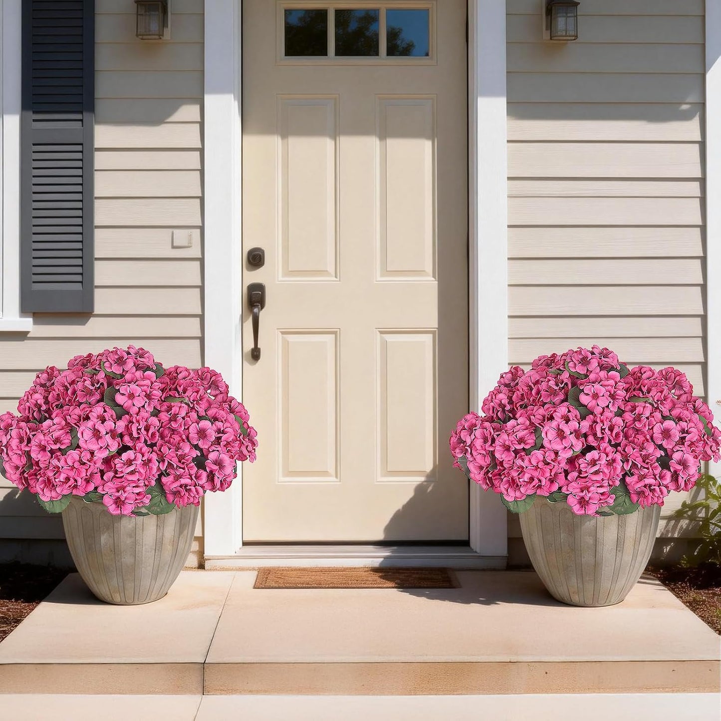 12 Pcs Artificial Flowers for Outdoors, Faux Silk Geraniums Flowers UV Resistant Fake Flowers Outdoor Plants for Front Porch Yard Patio Garden Home Decor (12, Red)