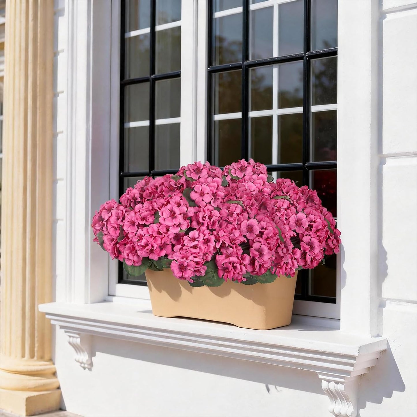 12 Pcs Artificial Flowers for Outdoors, Faux Silk Geraniums Flowers UV Resistant Fake Flowers Outdoor Plants for Front Porch Yard Patio Garden Home Decor (12, Red)