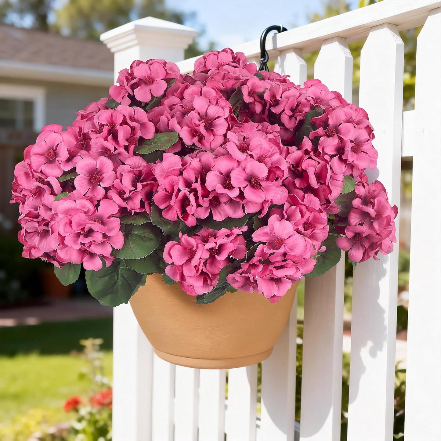 12 Pcs Artificial Flowers for Outdoors, Faux Silk Geraniums Flowers UV Resistant Fake Flowers Outdoor Plants for Front Porch Yard Patio Garden Home Decor (12, Red)