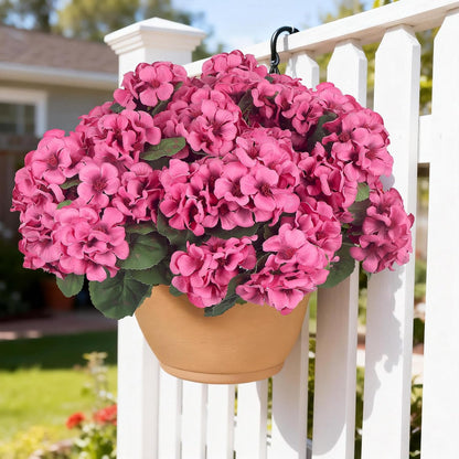 12 Pcs Artificial Flowers for Outdoors, Faux Silk Geraniums Flowers UV Resistant Fake Flowers Outdoor Plants for Front Porch Yard Patio Garden Home Decor (12, Red)