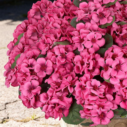 12 Pcs Artificial Flowers for Outdoors, Faux Silk Geraniums Flowers UV Resistant Fake Flowers Outdoor Plants for Front Porch Yard Patio Garden Home Decor (12, Red)