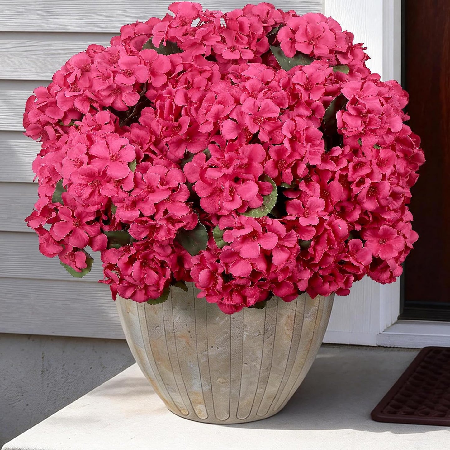 12 Pcs Artificial Flowers for Outdoors, Faux Silk Geraniums Flowers UV Resistant Fake Flowers Outdoor Plants for Front Porch Yard Patio Garden Home Decor (12, Red)