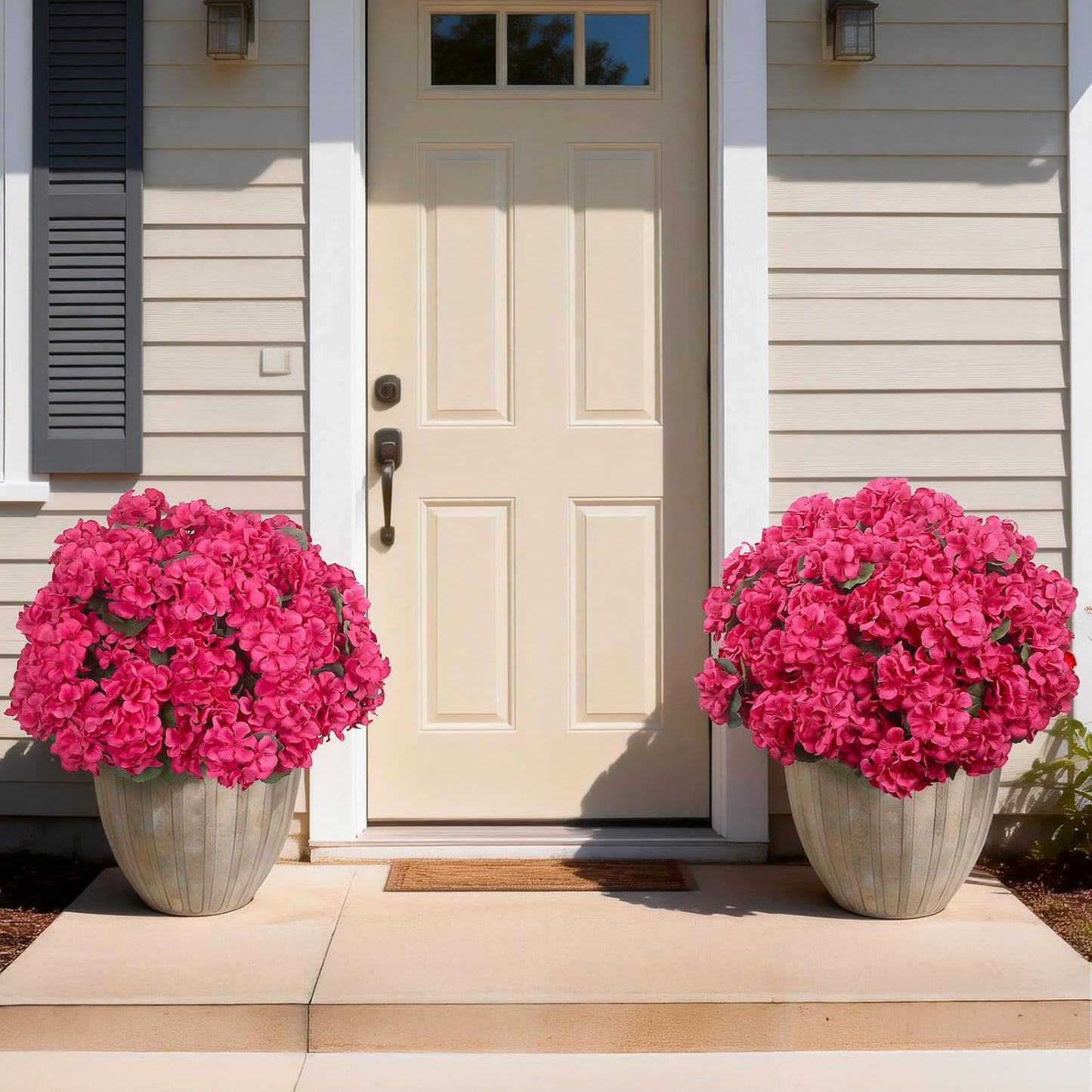 12 Pcs Artificial Flowers for Outdoors, Faux Silk Geraniums Flowers UV Resistant Fake Flowers Outdoor Plants for Front Porch Yard Patio Garden Home Decor (12, Red)