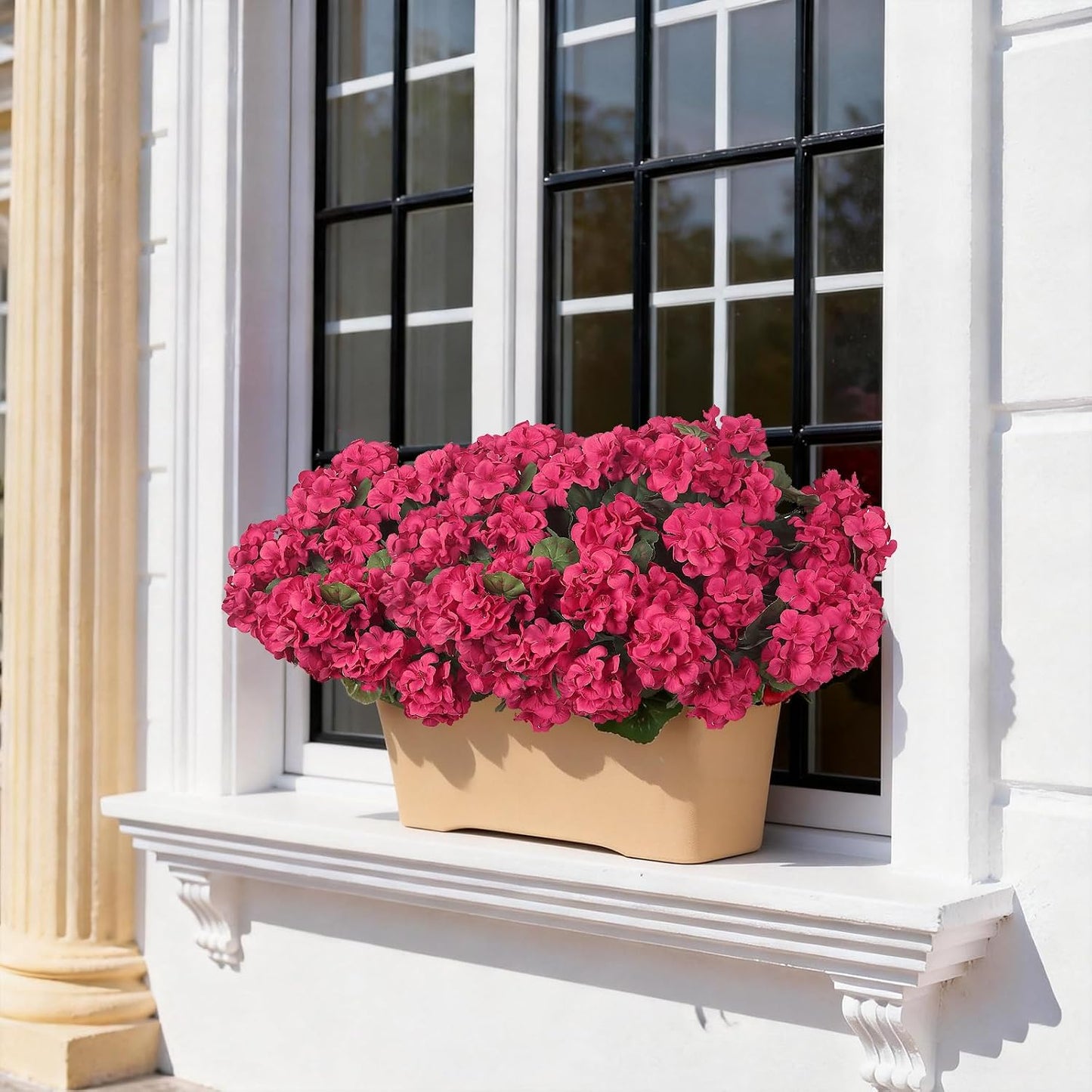 12 Pcs Artificial Flowers for Outdoors, Faux Silk Geraniums Flowers UV Resistant Fake Flowers Outdoor Plants for Front Porch Yard Patio Garden Home Decor (12, Red)