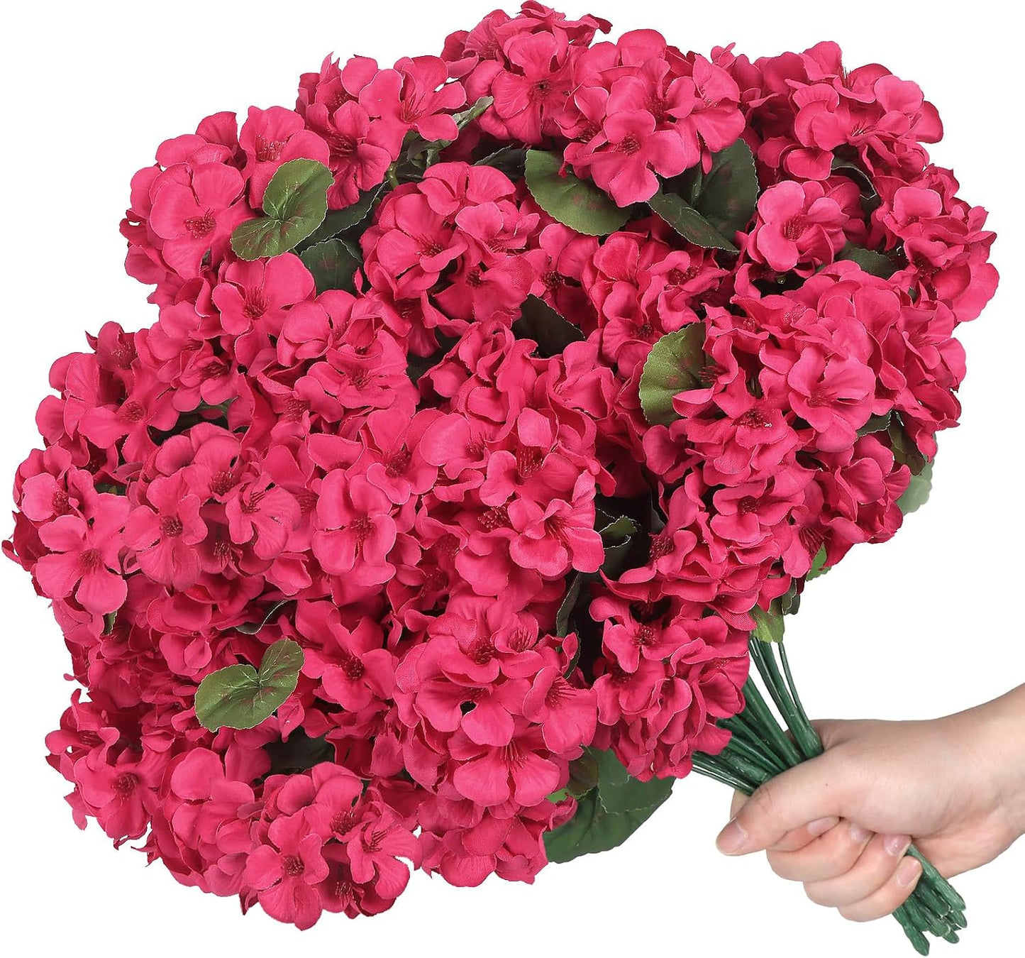 12 Pcs Artificial Flowers for Outdoors, Faux Silk Geraniums Flowers UV Resistant Fake Flowers Outdoor Plants for Front Porch Yard Patio Garden Home Decor (12, Red)