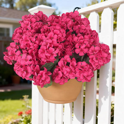 12 Pcs Artificial Flowers for Outdoors, Faux Silk Geraniums Flowers UV Resistant Fake Flowers Outdoor Plants for Front Porch Yard Patio Garden Home Decor (12, Red)