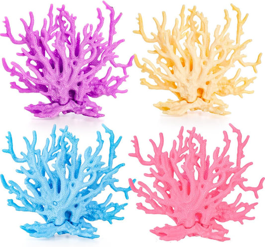 4 Pack Artificial Aquarium Coral Decor, Plastic Faux Coral Reef Decorative Cute Fish Tank Decorations, Under the Sea Centerpiece Realistic Ocean Plant Ornaments for Party, Living Room