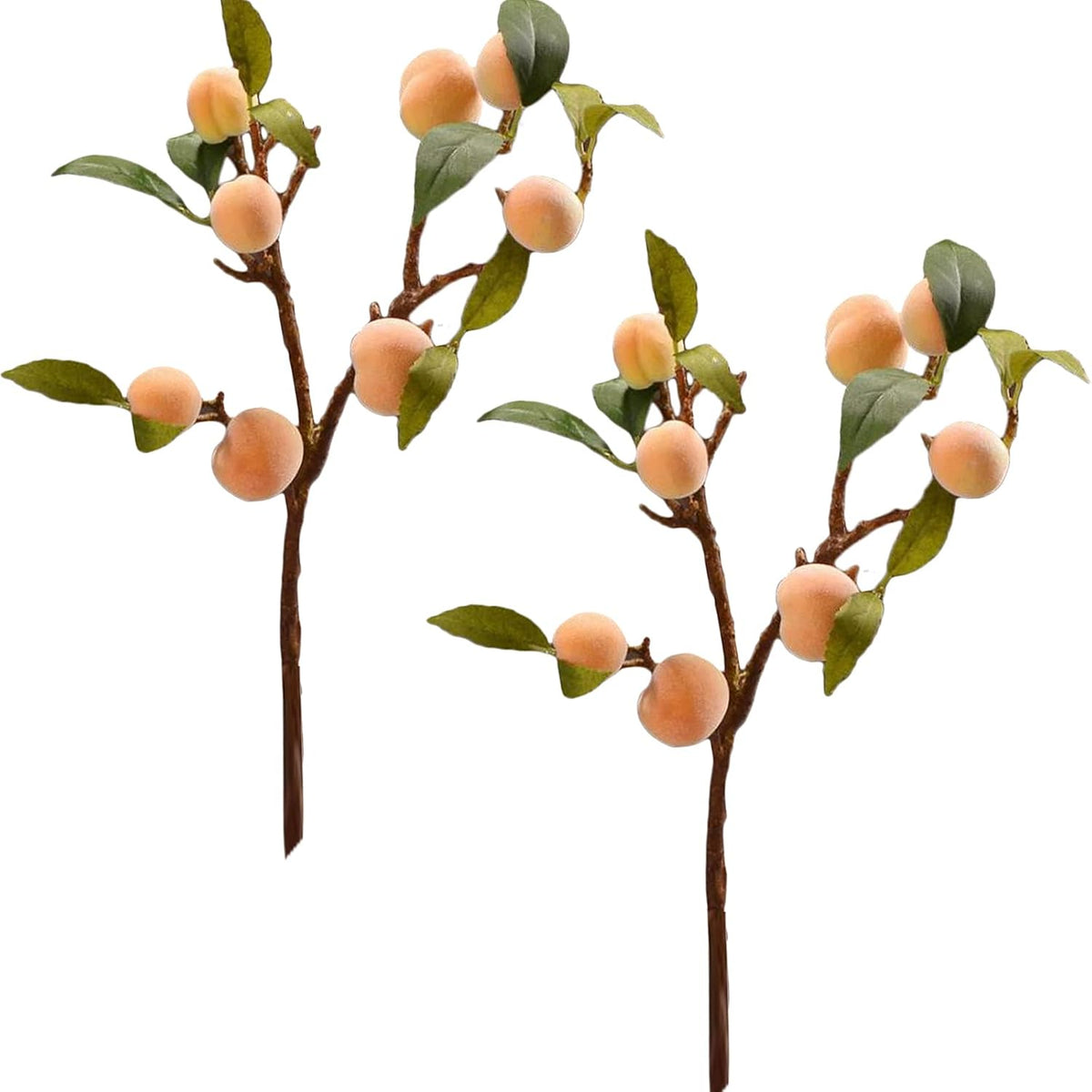 2 Pcs Artificial Peach Branches, 18 Inch Real Touch Fake Peach with Green Leaves Simulation Peach Tree Stems Faux Plants Flower Arrangement for Vase Wedding Photography Props Decor