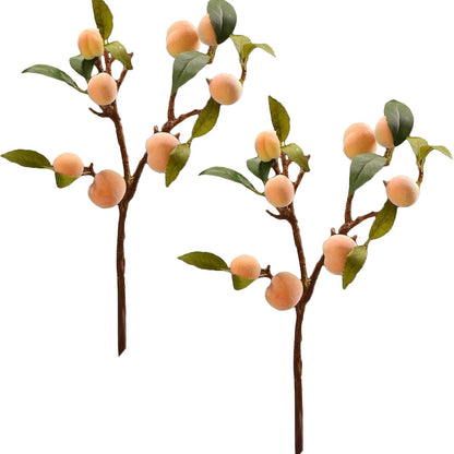 2 Pcs Artificial Peach Branches, 18 Inch Real Touch Fake Peach with Green Leaves Simulation Peach Tree Stems Faux Plants Flower Arrangement for Vase Wedding Photography Props Decor