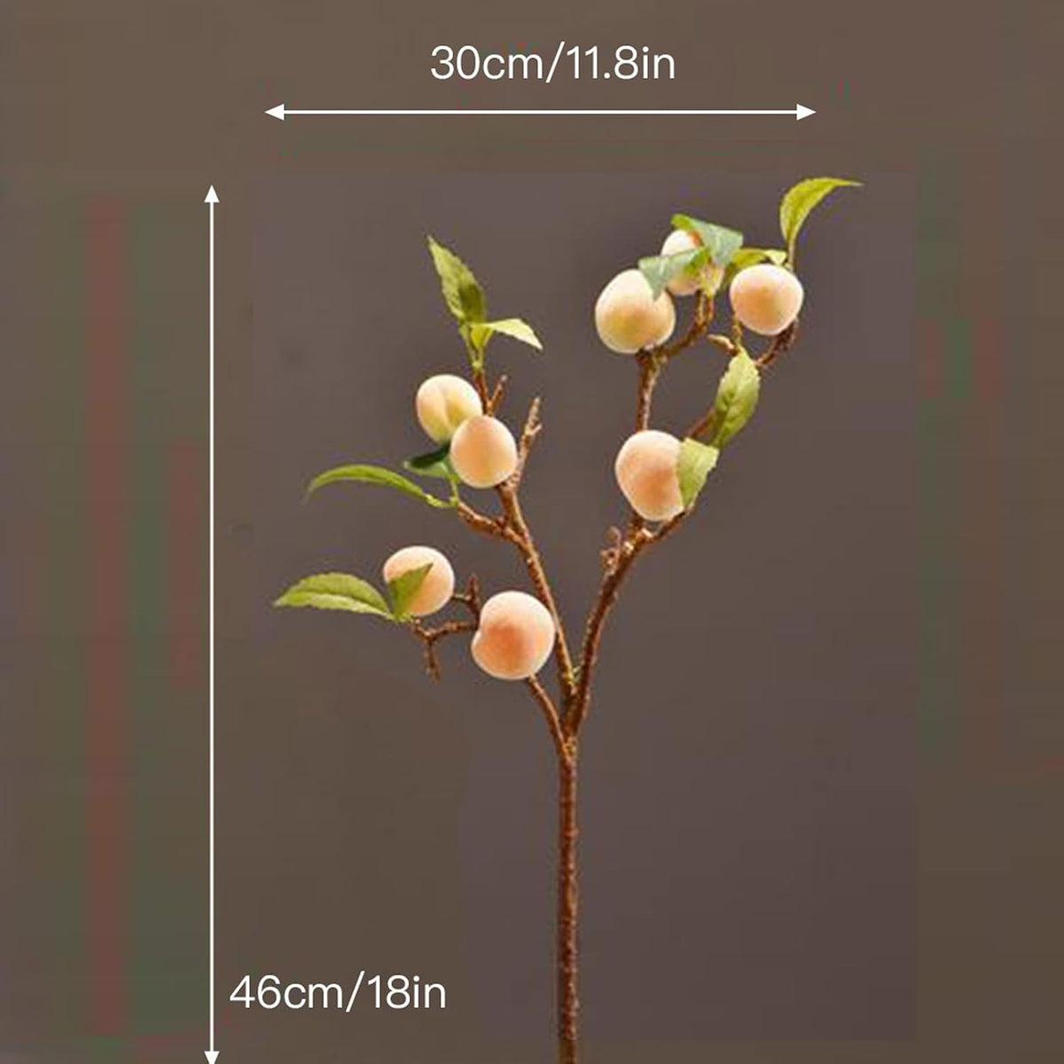 2 Pcs Artificial Peach Branches, 18 Inch Real Touch Fake Peach with Green Leaves Simulation Peach Tree Stems Faux Plants Flower Arrangement for Vase Wedding Photography Props Decor