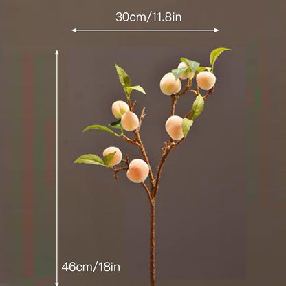 2 Pcs Artificial Peach Branches, 18 Inch Real Touch Fake Peach with Green Leaves Simulation Peach Tree Stems Faux Plants Flower Arrangement for Vase Wedding Photography Props Decor