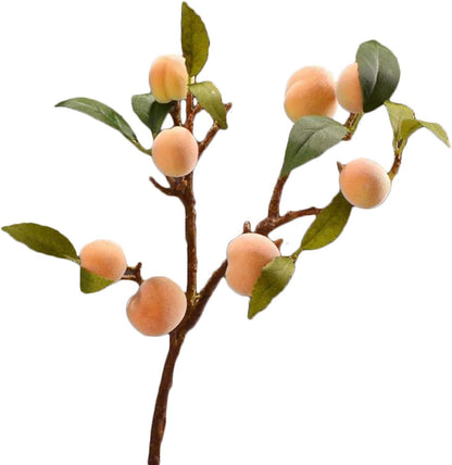 2 Pcs Artificial Peach Branches, 18 Inch Real Touch Fake Peach with Green Leaves Simulation Peach Tree Stems Faux Plants Flower Arrangement for Vase Wedding Photography Props Decor