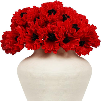 Artificial Flowers,24Pcs 13.5inch Green Poppy Fake Flowers,Real Touch Faux Flowers, Spring Décor Fake Silk Flowers for Wedding Kitchen Shop Office Home Décor (24, Green Cornpoppy)