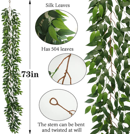 3 Strands Odorless Artificial Ivy Vines Kit, 71" Silk Ivy Garland with Green Leaves, Fake Hanging Plants Greenery Decoration for Bedroom, Windows, Walls, Wedding, Outdoor Decor (Green)