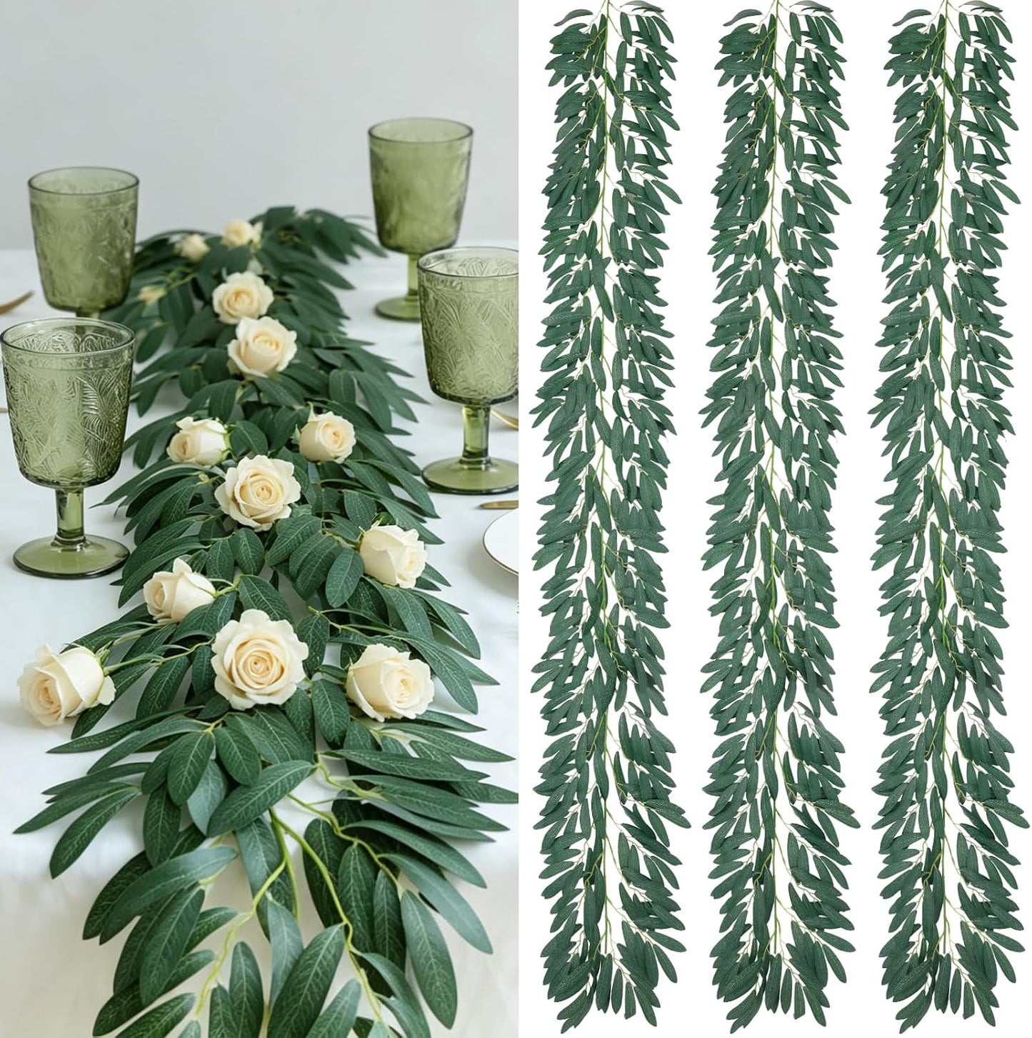 3 Strands Odorless Artificial Ivy Vines Kit, 71" Silk Ivy Garland with Green Leaves, Fake Hanging Plants Greenery Decoration for Bedroom, Windows, Walls, Wedding, Outdoor Decor (Green)