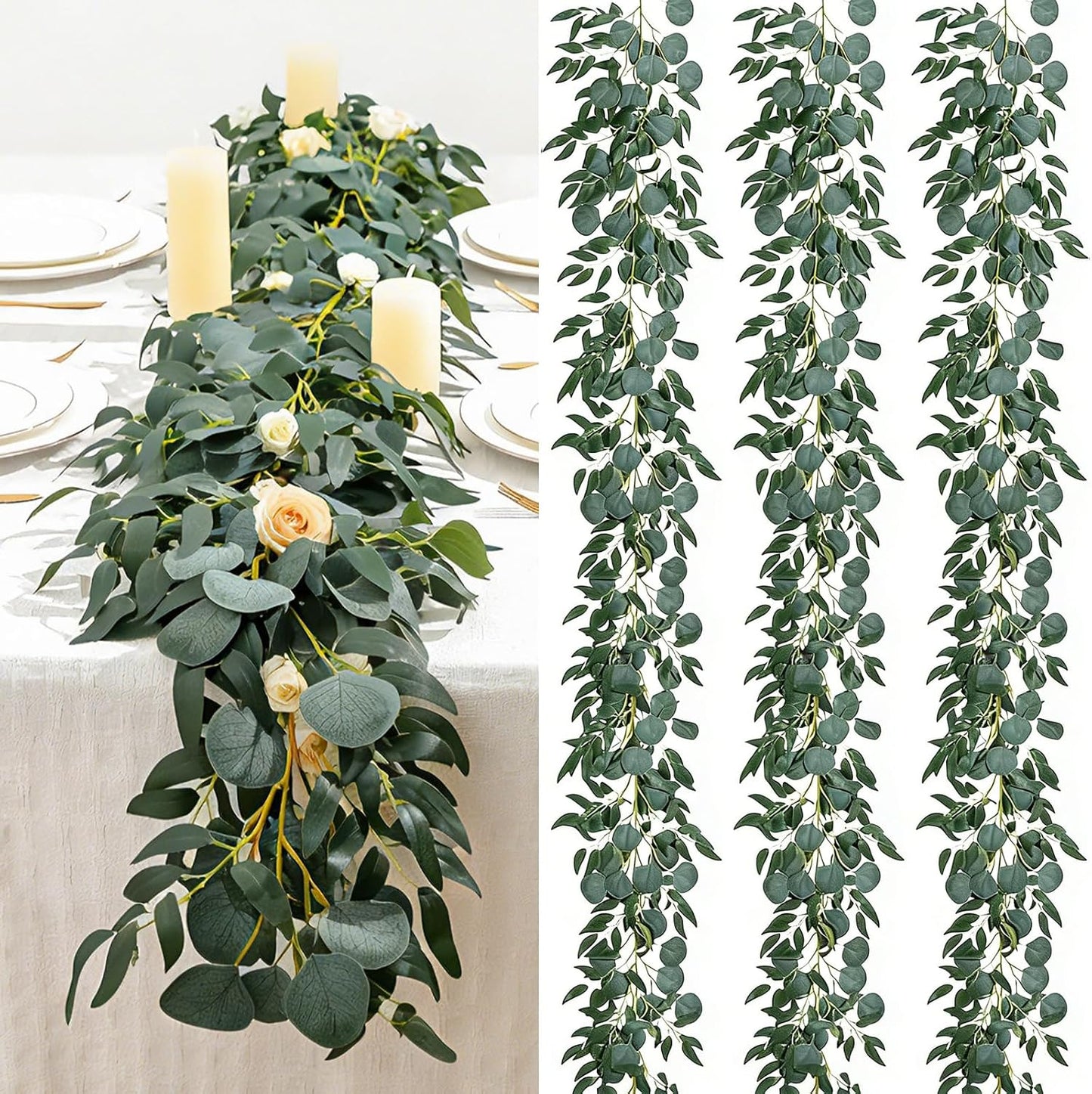 3 Strands Odorless Artificial Ivy Vines Kit, 71" Silk Ivy Garland with Green Leaves, Fake Hanging Plants Greenery Decoration for Bedroom, Windows, Walls, Wedding, Outdoor Decor (Green)