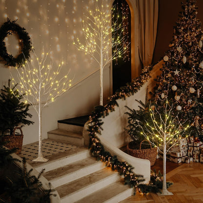 LED Birch Tree Light Set - 4ft, 6ft, 8ft Trees with Warm White Lights - Indoor Outdoor Christmas Wedding Party Decorations (3-Pack)