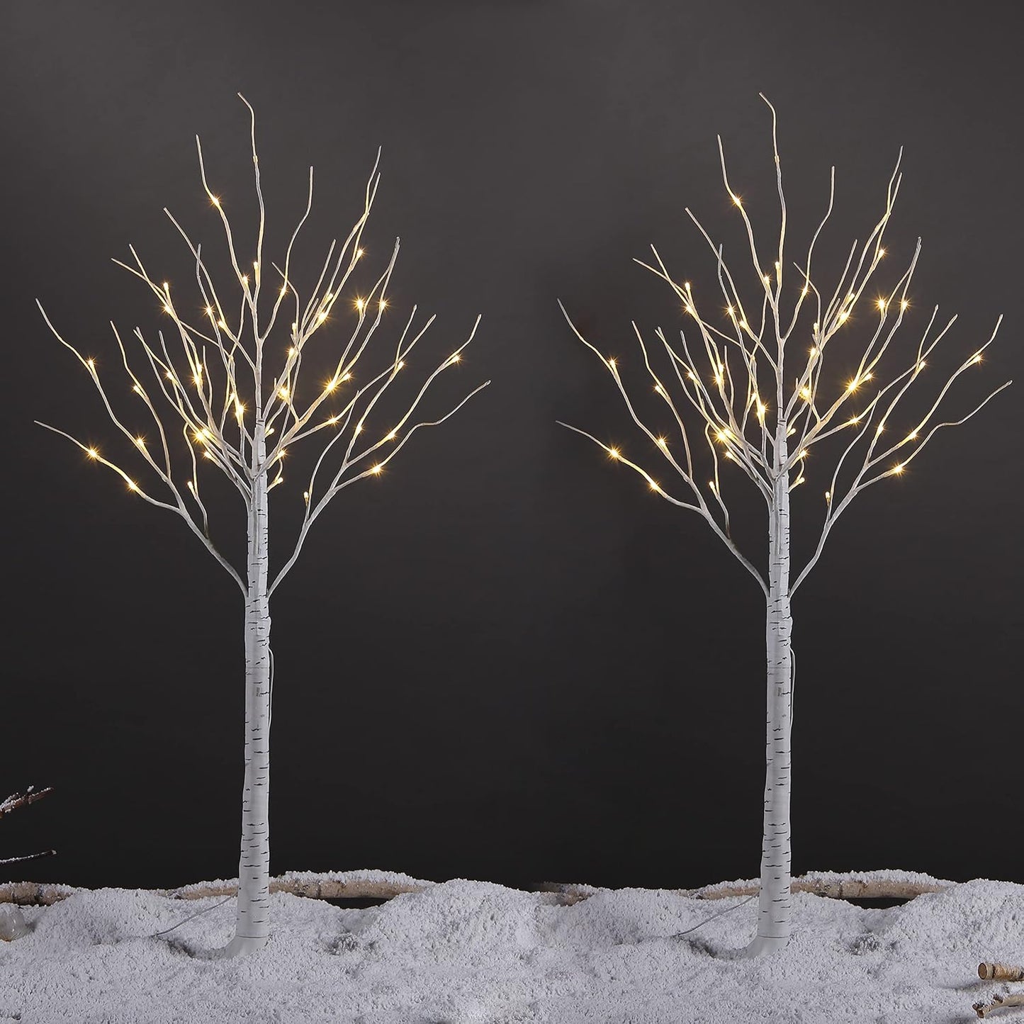 LED Birch Tree Light Set - 4ft, 6ft, 8ft Trees with Warm White Lights - Indoor Outdoor Christmas Wedding Party Decorations (3-Pack)