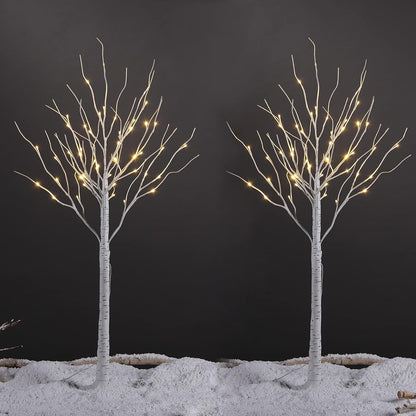 LED Birch Tree Light Set - 4ft, 6ft, 8ft Trees with Warm White Lights - Indoor Outdoor Christmas Wedding Party Decorations (3-Pack)