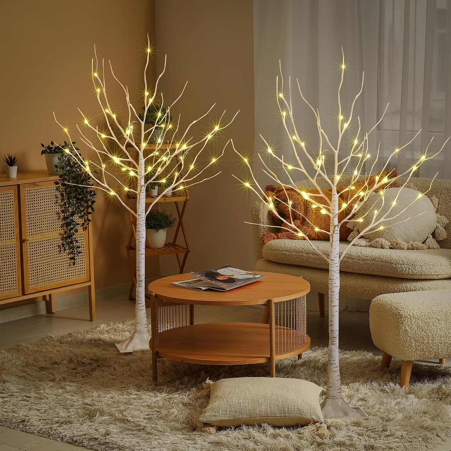 LED Birch Tree Light Set - 4ft, 6ft, 8ft Trees with Warm White Lights - Indoor Outdoor Christmas Wedding Party Decorations (3-Pack)