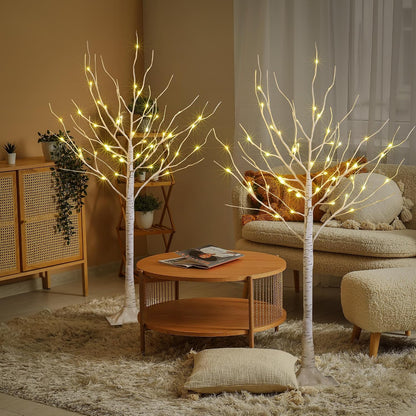 LED Birch Tree Light Set - 4ft, 6ft, 8ft Trees with Warm White Lights - Indoor Outdoor Christmas Wedding Party Decorations (3-Pack)
