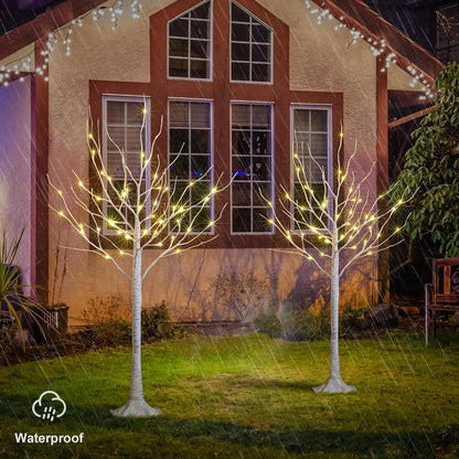 LED Birch Tree Light Set - 4ft, 6ft, 8ft Trees with Warm White Lights - Indoor Outdoor Christmas Wedding Party Decorations (3-Pack)