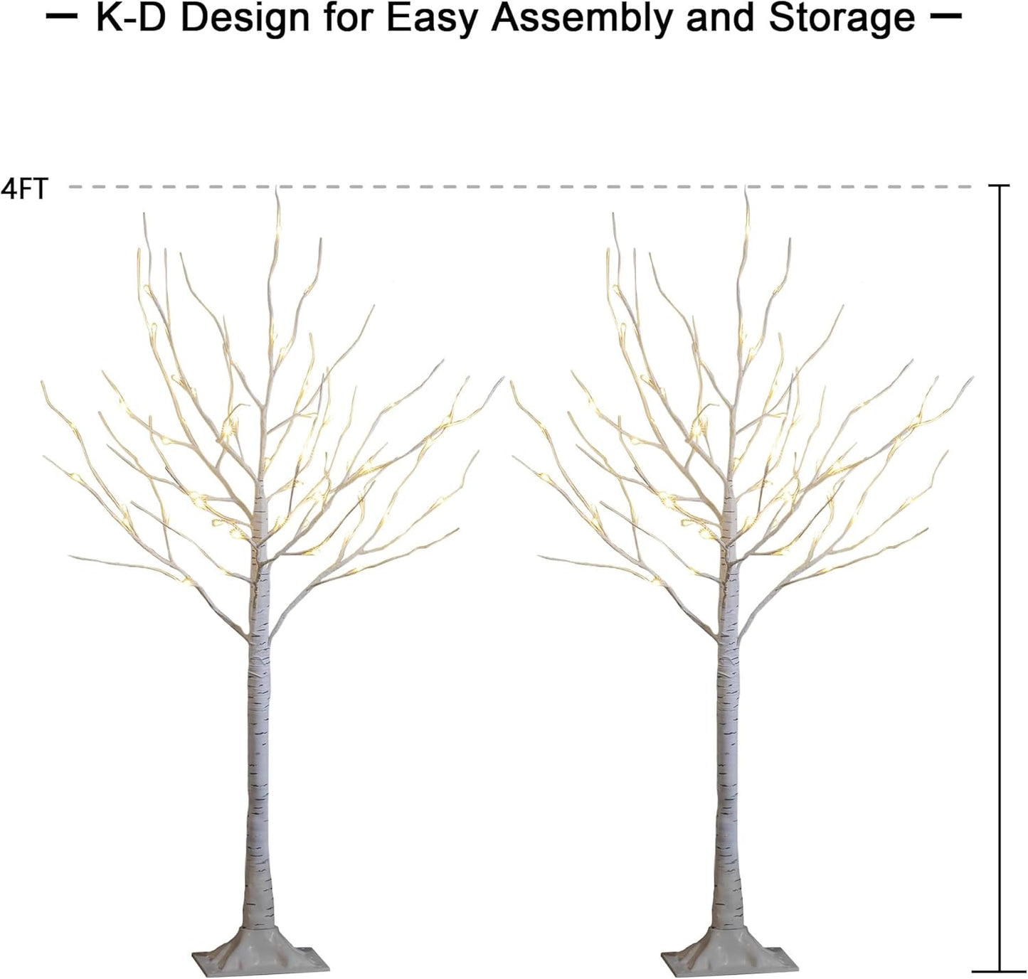LED Birch Tree Light Set - 4ft, 6ft, 8ft Trees with Warm White Lights - Indoor Outdoor Christmas Wedding Party Decorations (3-Pack)