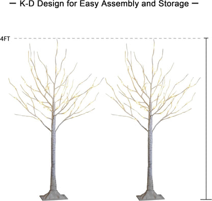 LED Birch Tree Light Set - 4ft, 6ft, 8ft Trees with Warm White Lights - Indoor Outdoor Christmas Wedding Party Decorations (3-Pack)