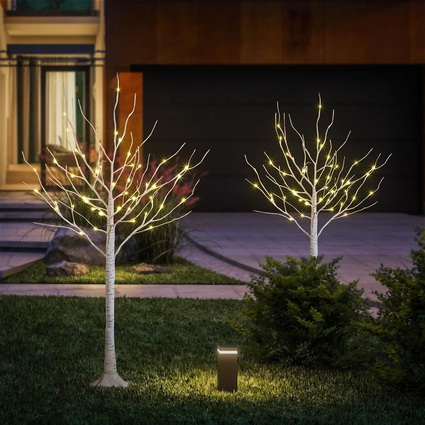LED Birch Tree Light Set - 4ft, 6ft, 8ft Trees with Warm White Lights - Indoor Outdoor Christmas Wedding Party Decorations (3-Pack)
