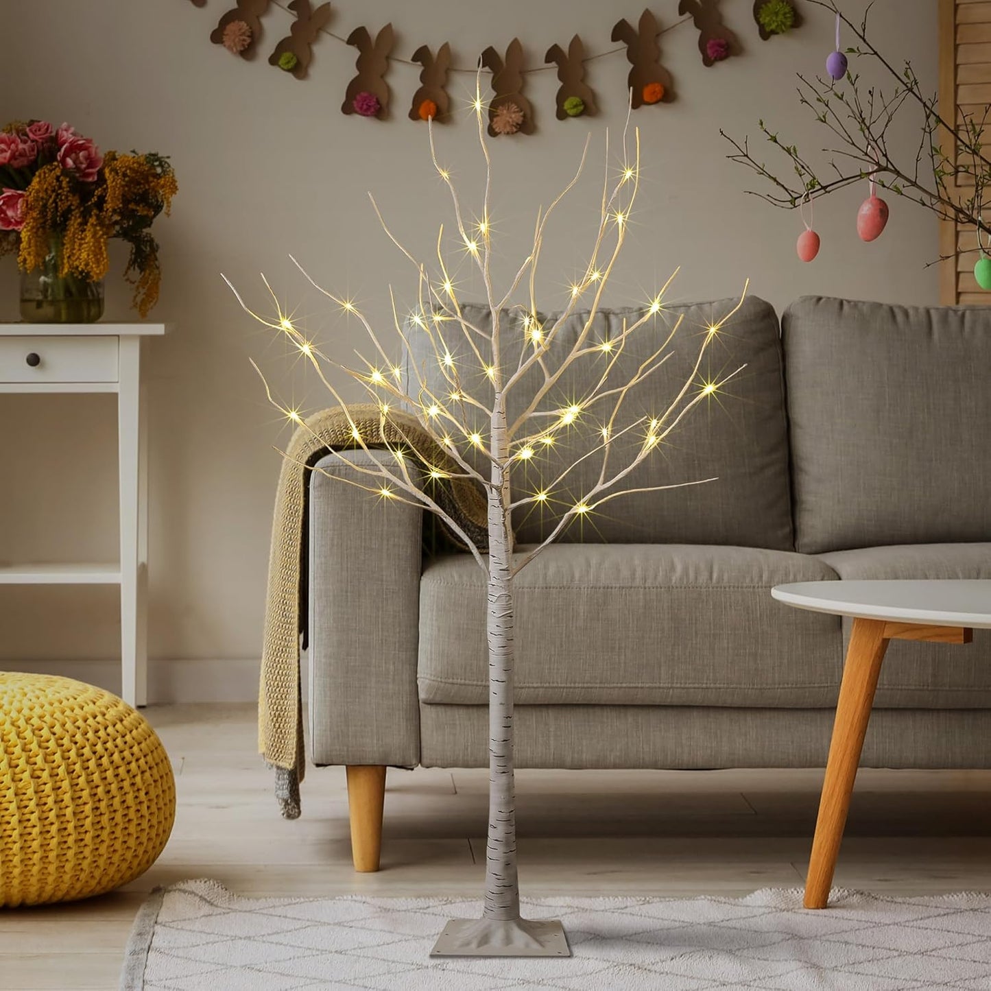 LED Birch Tree Light Set - 4ft, 6ft, 8ft Trees with Warm White Lights - Indoor Outdoor Christmas Wedding Party Decorations (3-Pack)