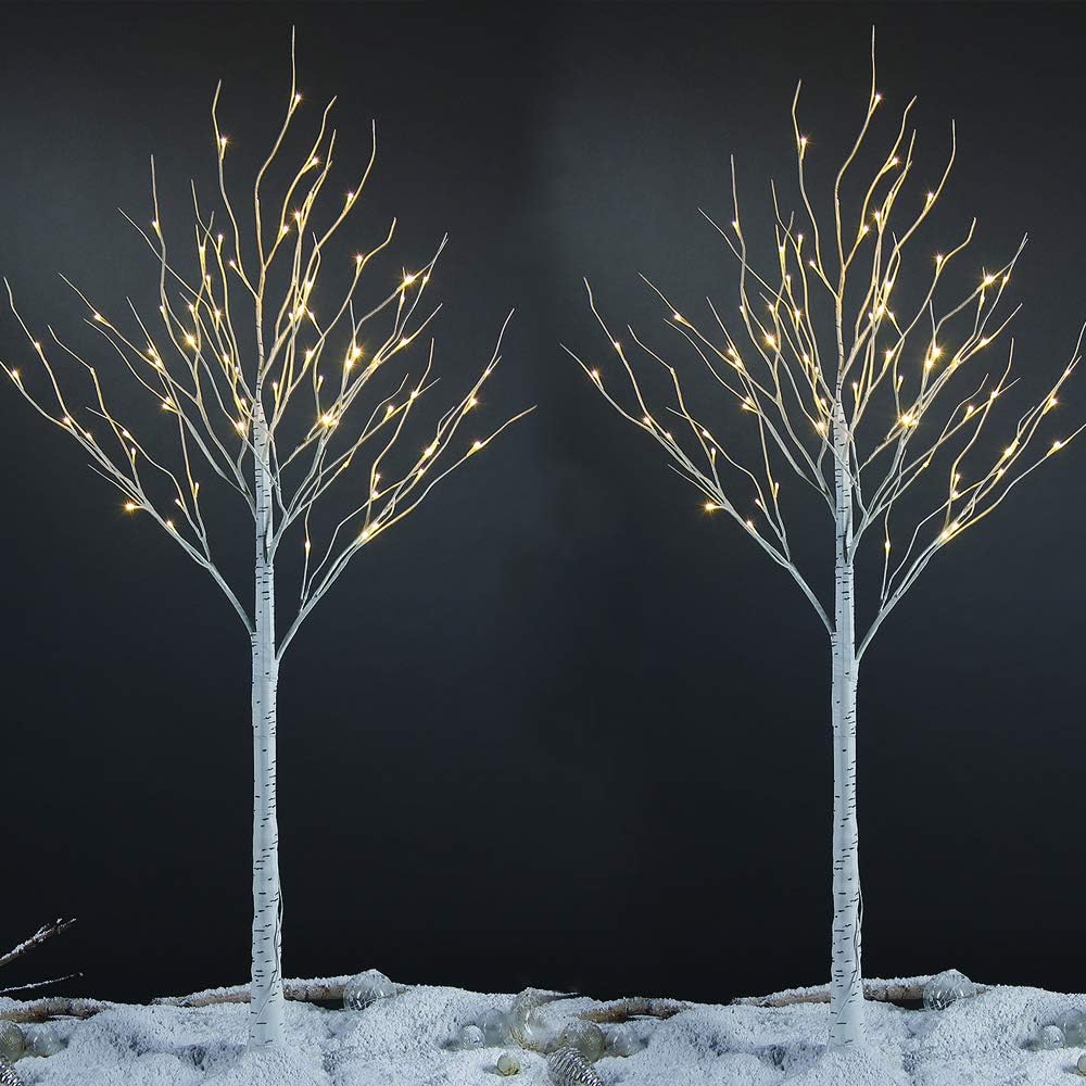 LED Birch Tree Light Set - 4ft, 6ft, 8ft Trees with Warm White Lights - Indoor Outdoor Christmas Wedding Party Decorations (3-Pack)