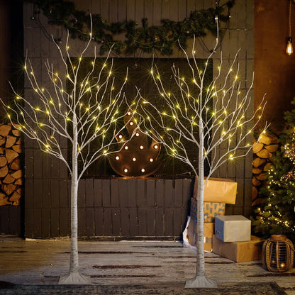 LED Birch Tree Light Set - 4ft, 6ft, 8ft Trees with Warm White Lights - Indoor Outdoor Christmas Wedding Party Decorations (3-Pack)